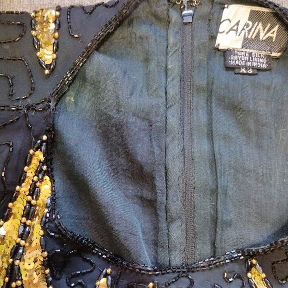 Carina Pure Silk Black Gold Sequined Dress 3X - Picture 10 of 13